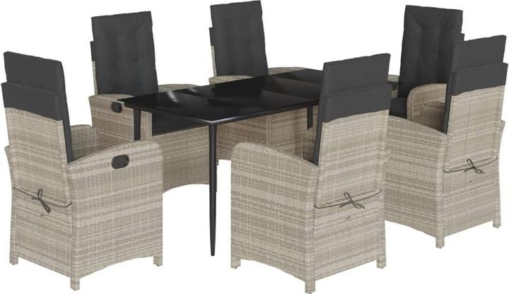 Produktbild VidaXL Gartenmöbel Essgruppe Gartengarnitur Sitzgruppe 7tlg Hellgrau Poly Rattan (80 cm)