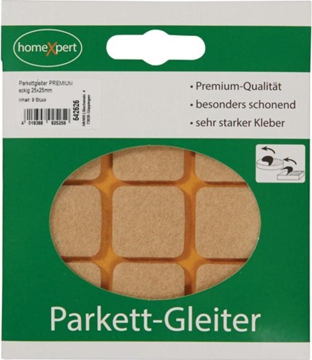 Produktbild Hansi-Siebert Parkettgleiter Premium 25 x 25 mm Filz natur eckig selbstklebend (Filzgleiter, 9 Stück)
