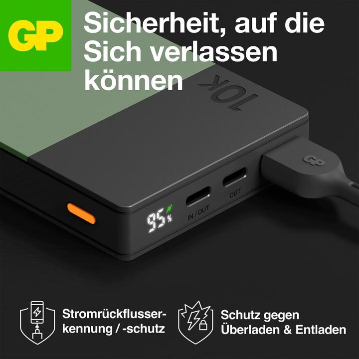 Actual product image GP Batteries GP PowerBank M2+ 10C 10000mAh 2xUSB-C/1xUSB-A green LED display (10000 mAh, 22.50 W, 37 Wh)
