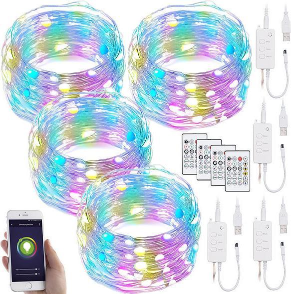 Actual product image Luminea 4pcs RGB LED light wire with music control, wifi and app, USB, 10m (10 m)