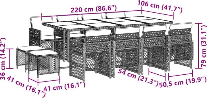 Image du produit VidaXL Meuble de jardin Ensemble de jardin 13 pièces brun poly rotin (106 cm)