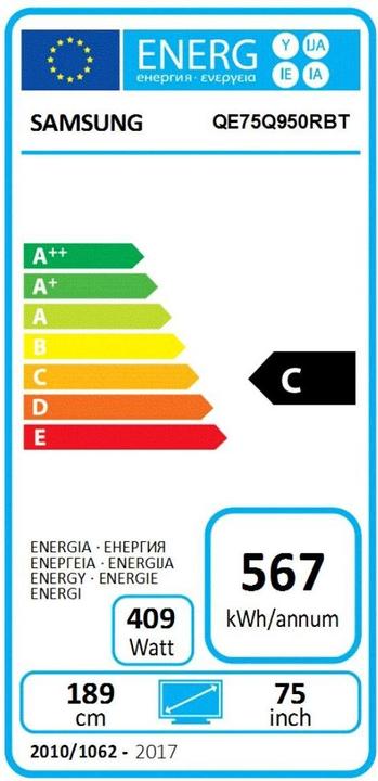 Energie-Label Samsung TV QE75Q950 + Gratis PlayStation 4 Slim 500 GB (75", QLED, 8K)