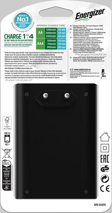 Produktbild Energizer Recharge 1-Hour (4 Stk., AA, AAA, 2300 mAh, Ladegerät inkl. Akku)