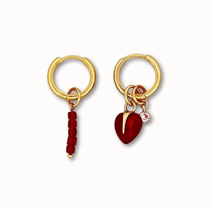 ByNouck Schmuck - Earparty Bordeaux Liebe - Schmuck - Frauen Ohrringe - Gold - Rot - Herz - Ohrringe