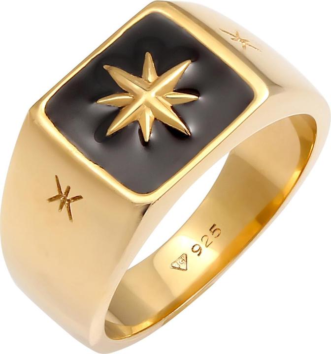 Kuzzoi Ring Herren Siegelring Emaille Stern Basic 925 Silber