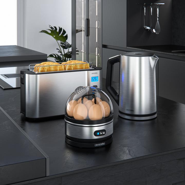Actual product image Arendo Breakfast set, kettle 1.5l temperature selection, 4-slice toaster & egg cooker for 7 eggs, silver