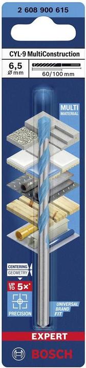 Immagine prodotto Bosch Professional Zubehör Trapano multi-costruzione EXPERT CYL-9, 6,5 x 60 x 100 mm (6,5 millimetri)