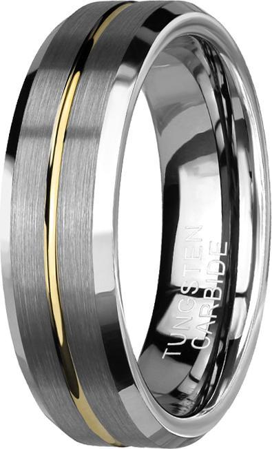 Image du produit Star Piercing Bague argent brossé avec bords biseautés rainure dorée (Tungstène, sans laiton)