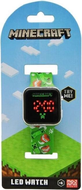 Produktbild Accutime LED-Kinderuhr Minecraft (grün), Digitaluhr mit LED-Anzeige für Uhrzeit und Datum, Weiche... (Digitaluhr, 38 mm)