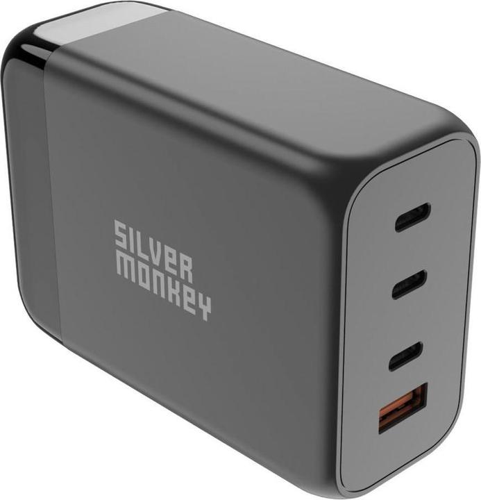 Actual product image Silver Monkey SMA155 200W GaN charger 3xUSB-C PD USB-A QC 3.0 with detachable power cable - black (200 W)