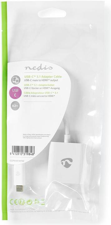 Immagine prodotto Nedis Adattatore USB - USB 3.1 - USB Type-C™ maschio - HDMI - 0,20 m - rotondo - nichelato - PVC - Bianco (USB-C, 20 cm)
