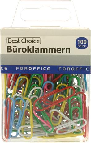 Actual product image Best Choice Paper clips 100 coloured in PVC BOX 2.8cm each (1 x)