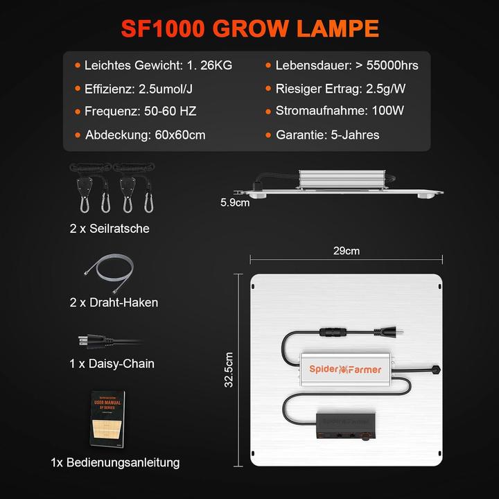 Actual product image Spider Farmer SF1000 (LED, 240 V)