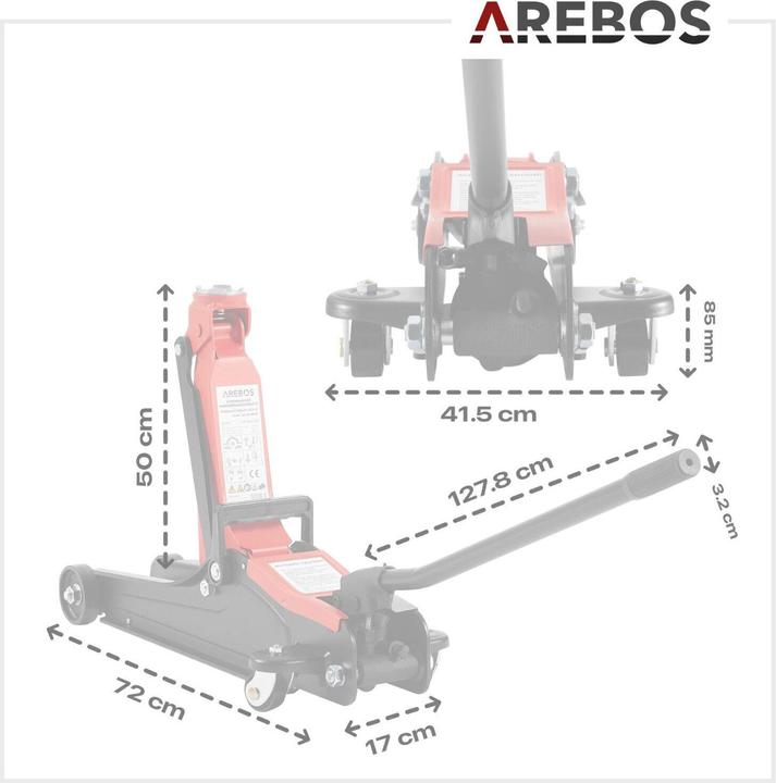 Produktbild Arebos 2t Hydraulischer Rangierwagenheber mit Gummiauflagen