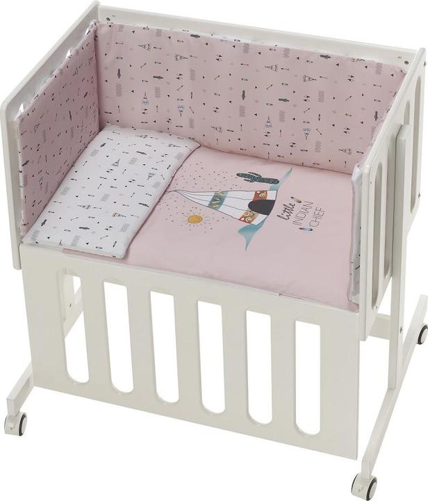 Don Algodon Co-Sleeping Wiege Minana - Weiss Buche +Bettwäsche+Bekleidung+Matratzen - - Rosa