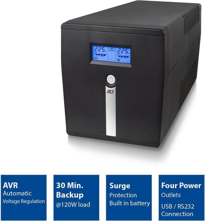 Image du produit UPS, 1000VA, 2x IEC C13, 2x type F female, 1x USB, 1x RS232 (1000 VA, 600 W, Line-interactive Onduleur)