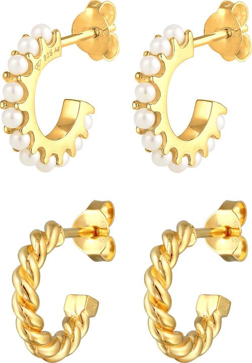 Immagine prodotto Elli Orecchini Creoles Corda di perline Elegante Argento 925 (Perla sintetica, Argento 925 placcato oro, Nessuna pietra)