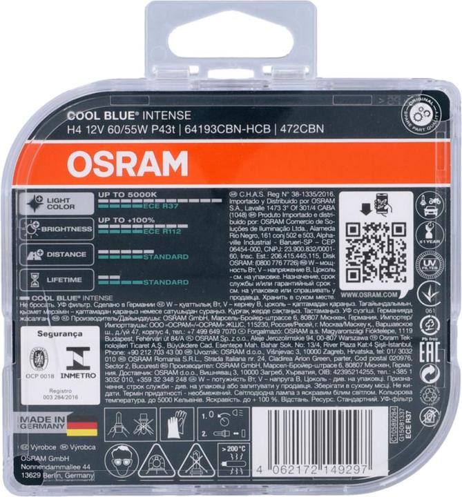 Image du produit Osram Lampe pour phare H4 60/55W 12V 64210 CBN COOL BLUE (H4)