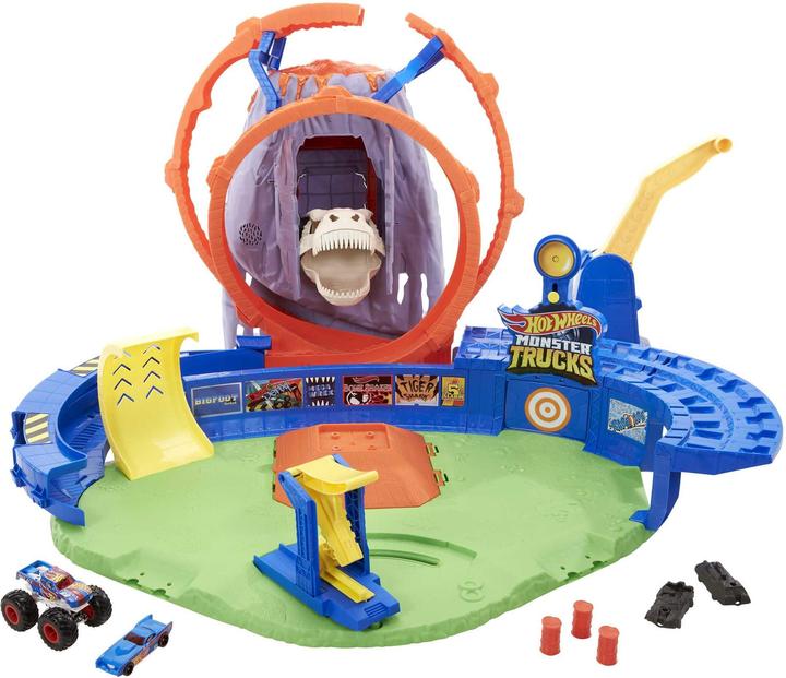 Actual product image Hot Wheels Monster Trucks T-Rex Volcano Arena