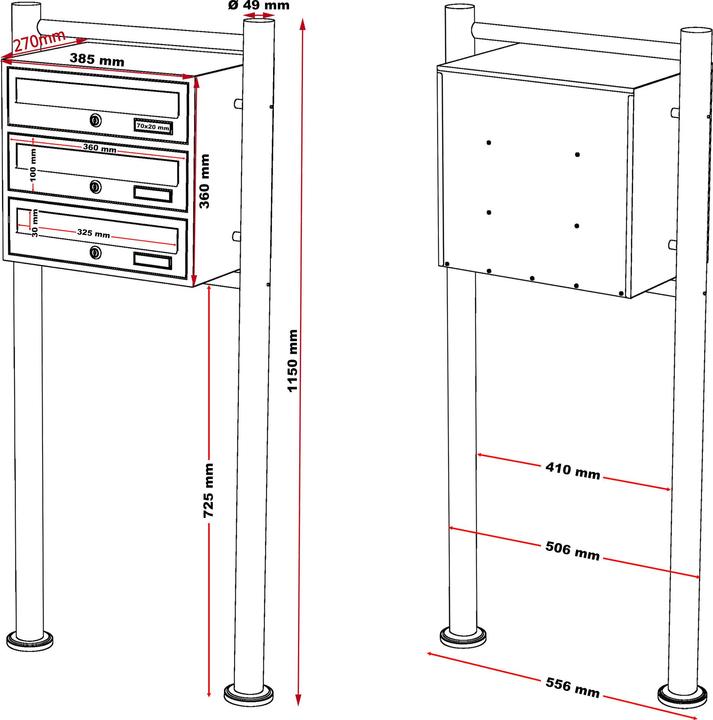 Actual product image Wiltec 3 letterbox system anthracite 512x270x1150mm letterbox Post