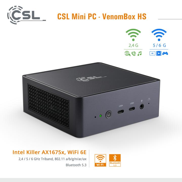Produktbild CSL Mini-PC VenomBox 8845HS (AMD Ryzen 7 8845HS, 96 GB, 4000 GB, Radeon 780M)