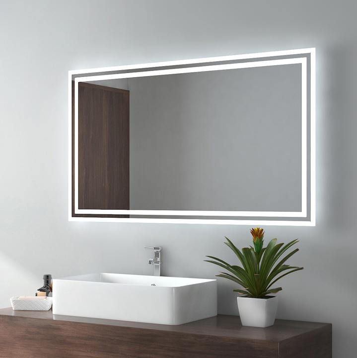 Produktbild Emke Badezimmerspiegel mit Beleuchtung 100*60cm,Beschlagfrei, 3000K/6500K,Tast Schalter (100 x 60 cm)