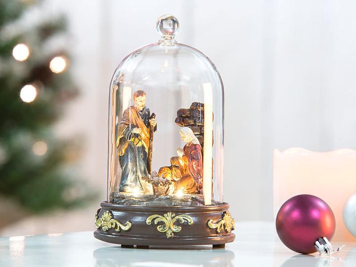Actual product image Lunartec Christmas crib with glass bell and LED lighting