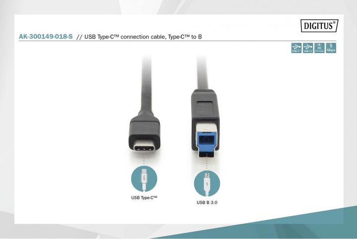 Produktbild Digitus USB C – USB B (1.80 m, USB 3.0)