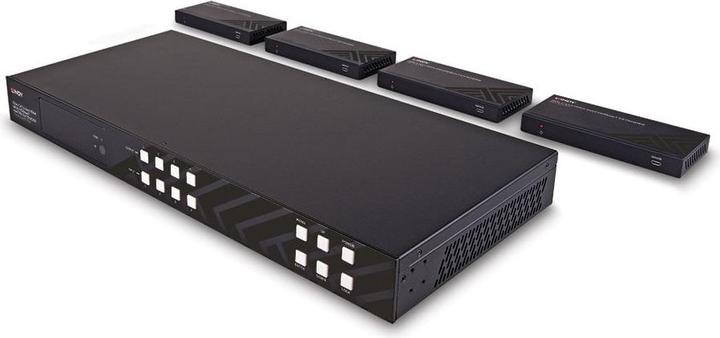 Produktbild Lindy 150m Cat.6 4x4 HDMI 4K60 HDBaseT Matrix Extender Set mit HDBaseT-Sender und 4 Empfängern