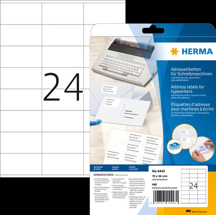 Actual product image Herma Address labels for typewriters A4