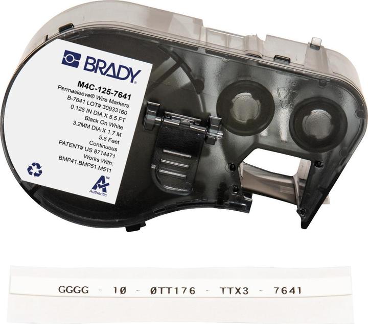 Produktbild Brady MC1-125-7641, Low Smoke Zero Halogen PermaSleeve, Polyolefin, Schwarz auf Weiss, 5.97 mm x 2.