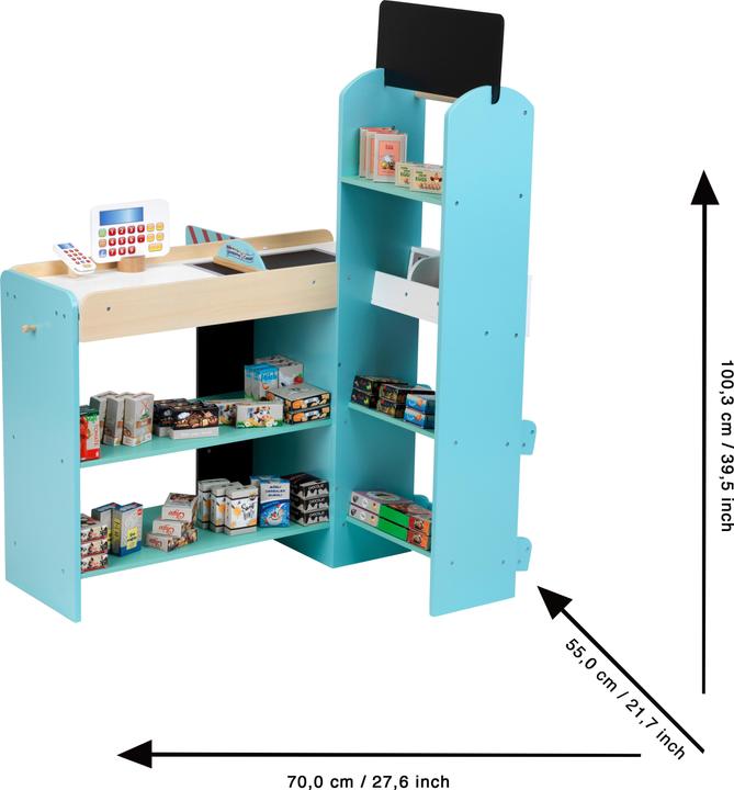 Productafbeelding Theo Klein 9391 Stand de supermarché en bois (MDF) I Stand de supermarché innovant, avec caisse enregistreuse