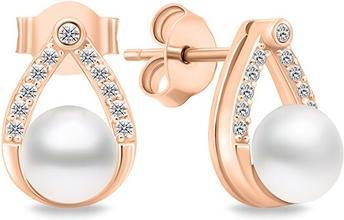 Brilio Silver - Charming bronze earrings with pearls and zircons EA615R