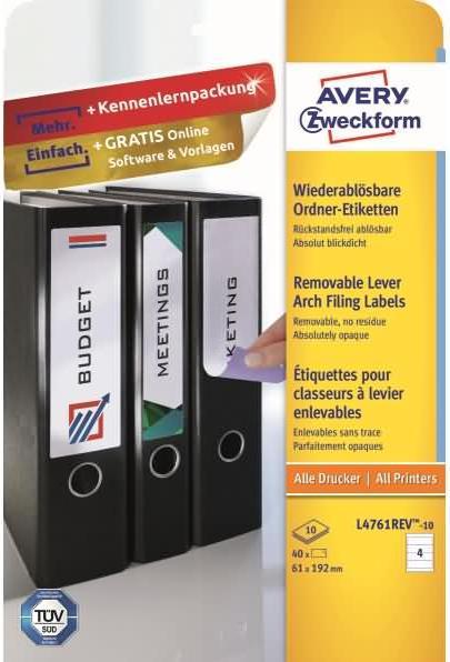Produktbild Avery Ordner-Etiketten, ablösbar, Home Office, Kleinpackung
