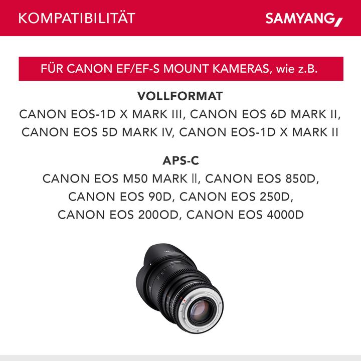 Produktbild Samyang VDSLR 35 mm T1.5 MK2 Canon EF (Canon EF, Vollformat, Micro Four Thirds, APS-C / DX)