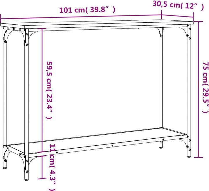 Productafbeelding VidaXL Console tafel grijs Sonoma 101x30,5x75 cm