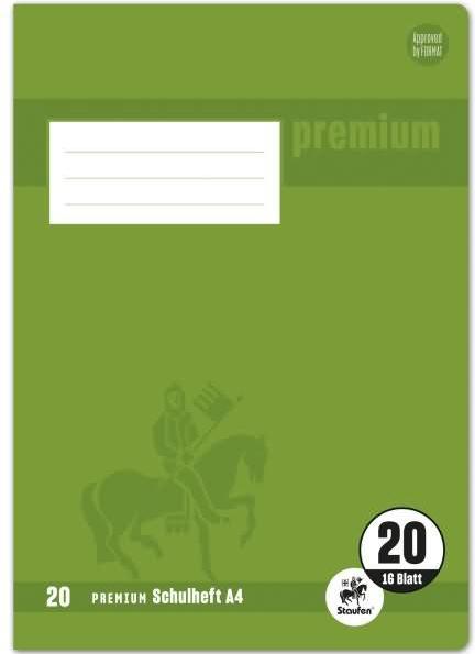 Produktbild Staufen Schulheft Premium Lineatur 20 blanko DIN A4 ohne Rand, 16 Blatt (A4, Blanko, Weicher Einband)