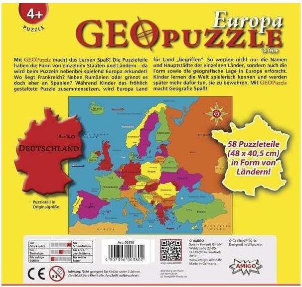 Image du produit Amigo GeoPuzzle Europa (58 pièces)