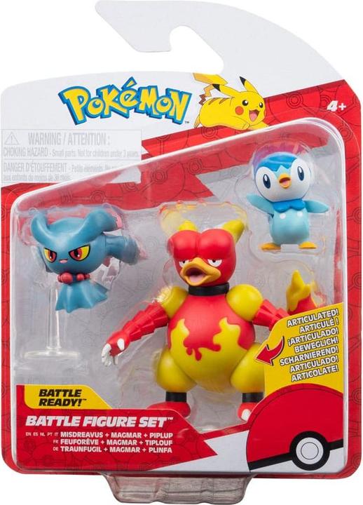 Actual product image Jazwares Pokémon Battle Figure Set figures 3-pack Plinfa, Traunfugil, Magmar 5 cm