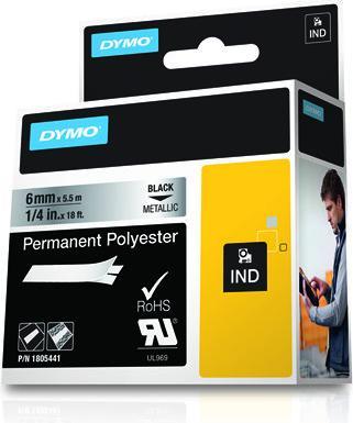 Produktbild Dymo Rhino 6mm schwa. auf Metallic Perm Poly (0.60 cm, Schwarz)