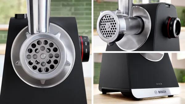 Produktbild Bosch Hausgeräte Serie 6, Fleischwolf, MultiPower Series 6, 2100 W, Schwarz, silver metalic, MFWS650B