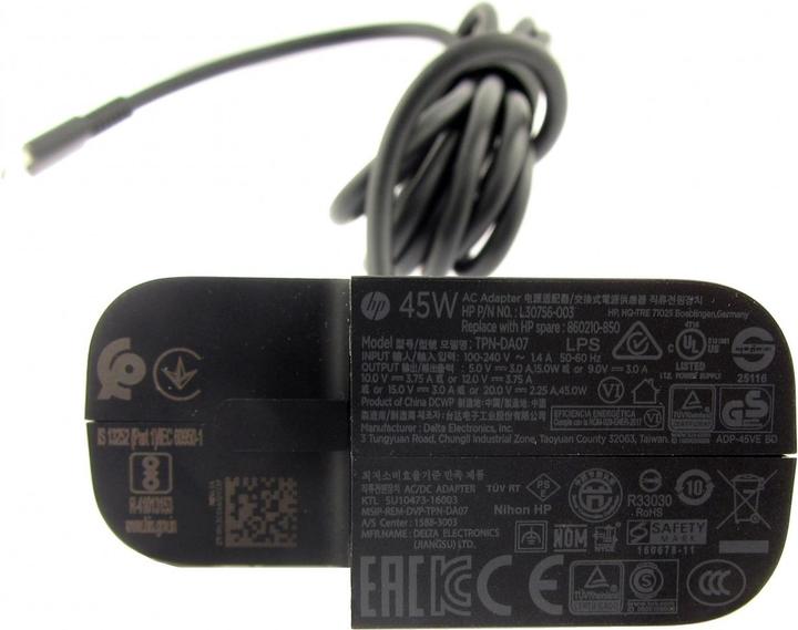 Image du produit HP Adaptateur 5V,12V,15V 45W USB-C (No Cord) inclut le câble d'alimentation (45 W)