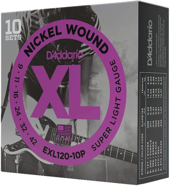 Image du produit D'Addario Daddario EXL120 Cordes pour guitare électrique Super Light 9-42 10 SETS (10 x, Guitare électrique)