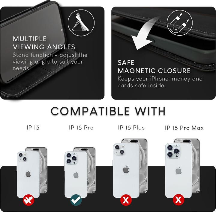 Immagine prodotto Nalia Custodia flip in vera pelle con chiusura magnetica (Apple iPhone 15 Pro)