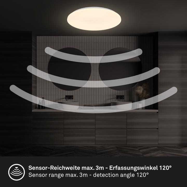 Actual product image Briloner LED ceiling light, microwave sensor, white, LED / 24W, IP54 (2600 lm)