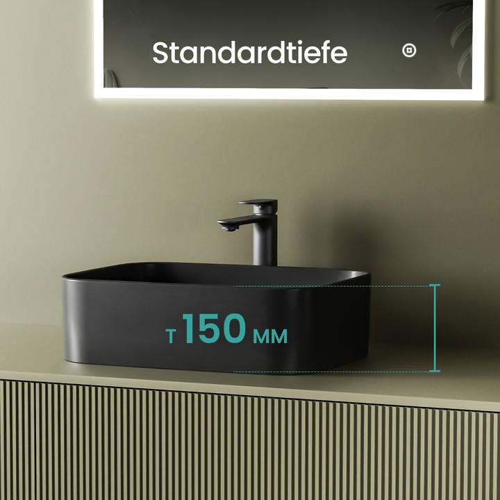 Produktbild Emke Design Waschbecken Aufsatzwaschbecken Grau Matt Hochwertiges Keramik Waschbecken Bad Einfach zu Rein (380 mm, 610 mm)