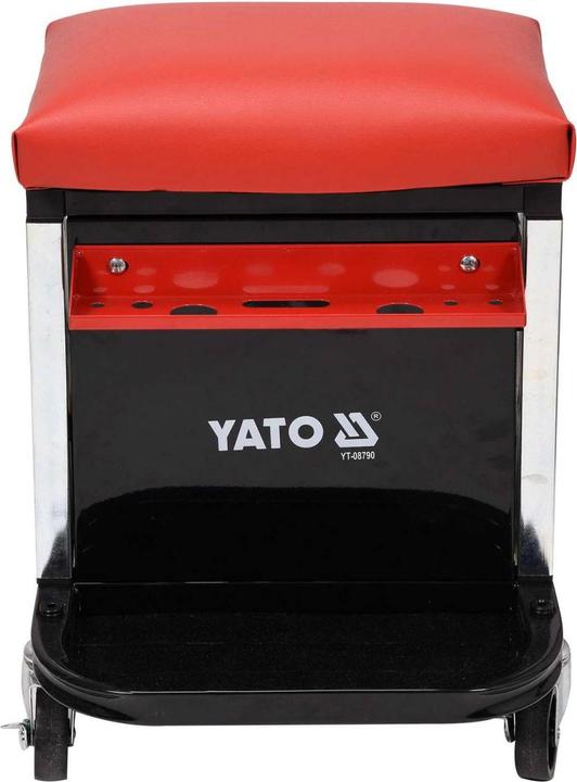 Immagine prodotto Yato Sgabello professionale per officina con 2 cassetti, vano portaoggetti e ripiano, ruotabile a 360°