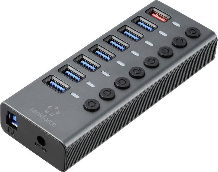 Image du produit Renkforce RF-HUB-380 Commutateur 8 ports USB 3.2 Gen 1 + Hub (USB 3.0) avec boîtier en aluminium Argent-Sc (USB-A, 8 Ports)