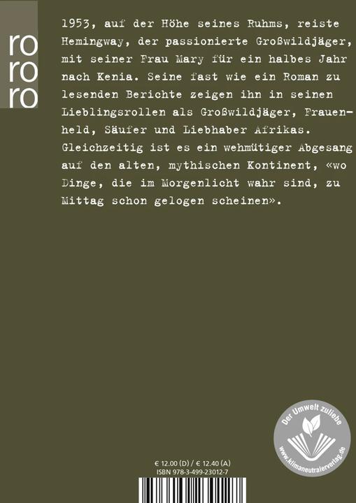 Immagine prodotto Die Wahrheit im Morgenlicht (Tedesco, Ernest Hemingway, 2001)