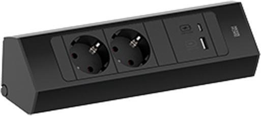 Productafbeelding Bachmann CASIA 2 2x stopcontact 1x USB oplader A/C (932.102) zwart, kort (2 x, CEE 7/3, 2 m)